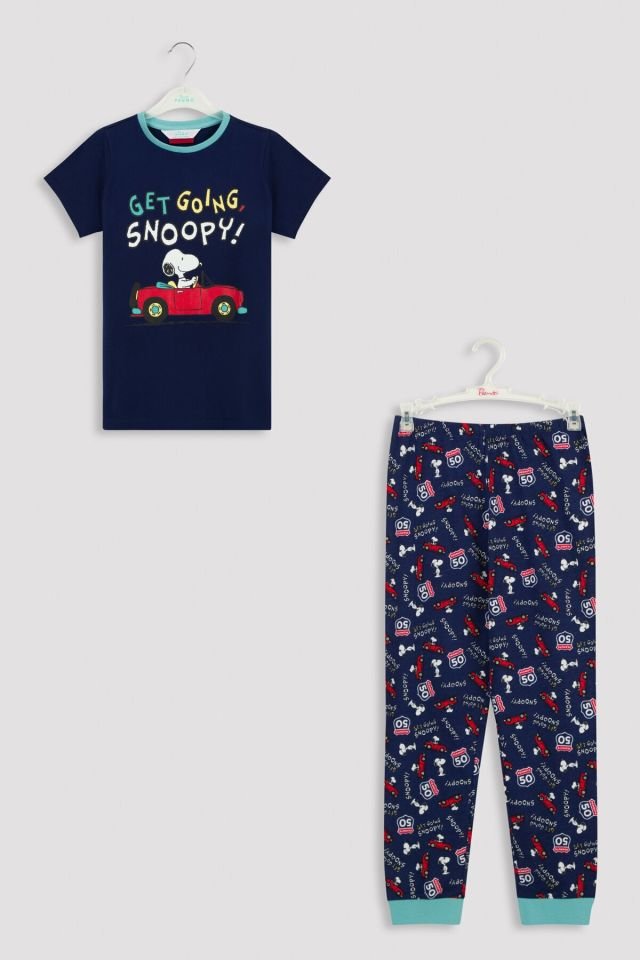 Lacivert Snoopy With Car 2li Pijama Takımı