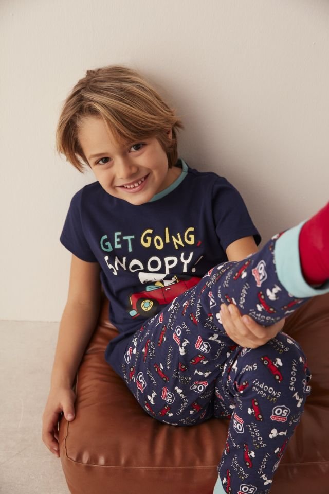 Navy Blue Snoopy With Car 2 Pajamas Set