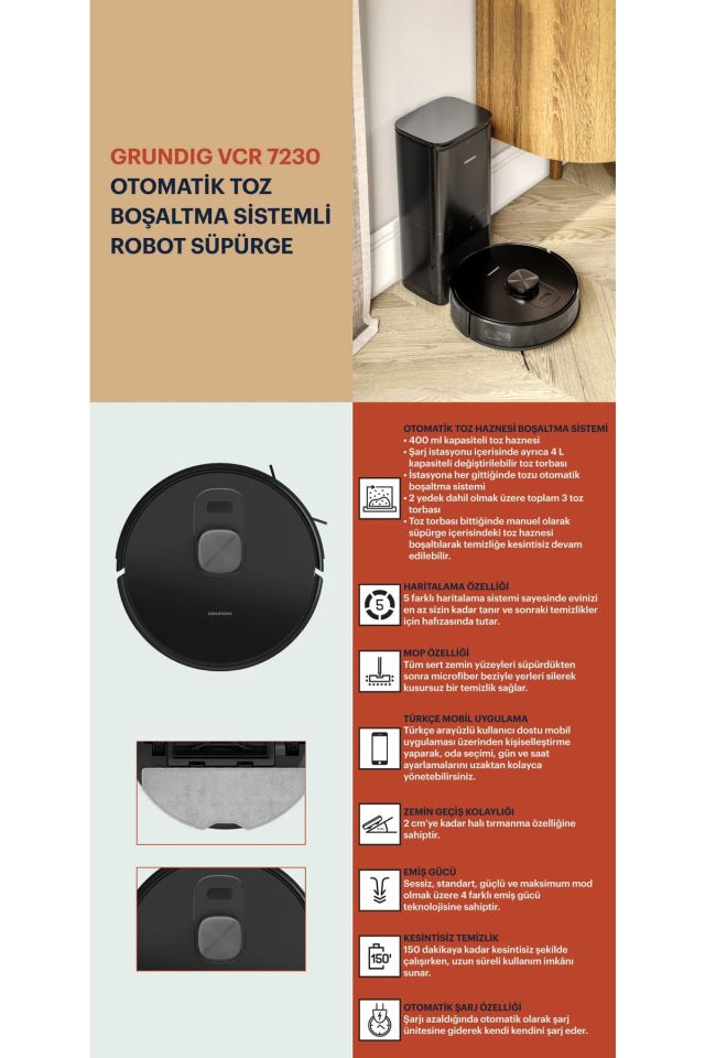 Vcr 7230 Robot Vacuum Cleaner with Automatic Dust Extraction System
