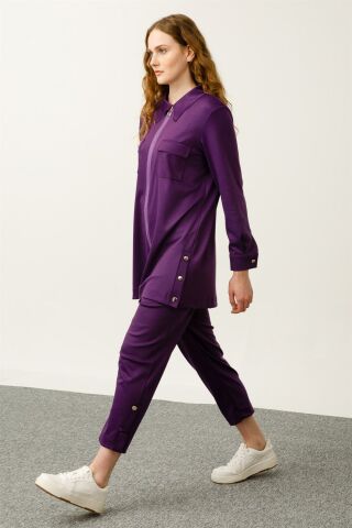 Ghisa Top Pocket Tunic Pants Set PURPLE