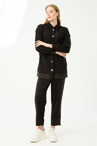 Ghisa Hooded Tunic Pants Set BLACK