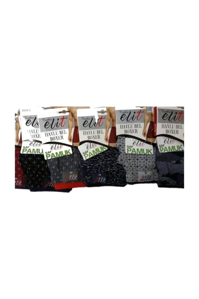 Erkek Havlu Bel Karışık Desenli Boxer 6'lı Paket