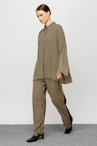 Ghisa Short Tunic Pants Set BLACK-BEIGE