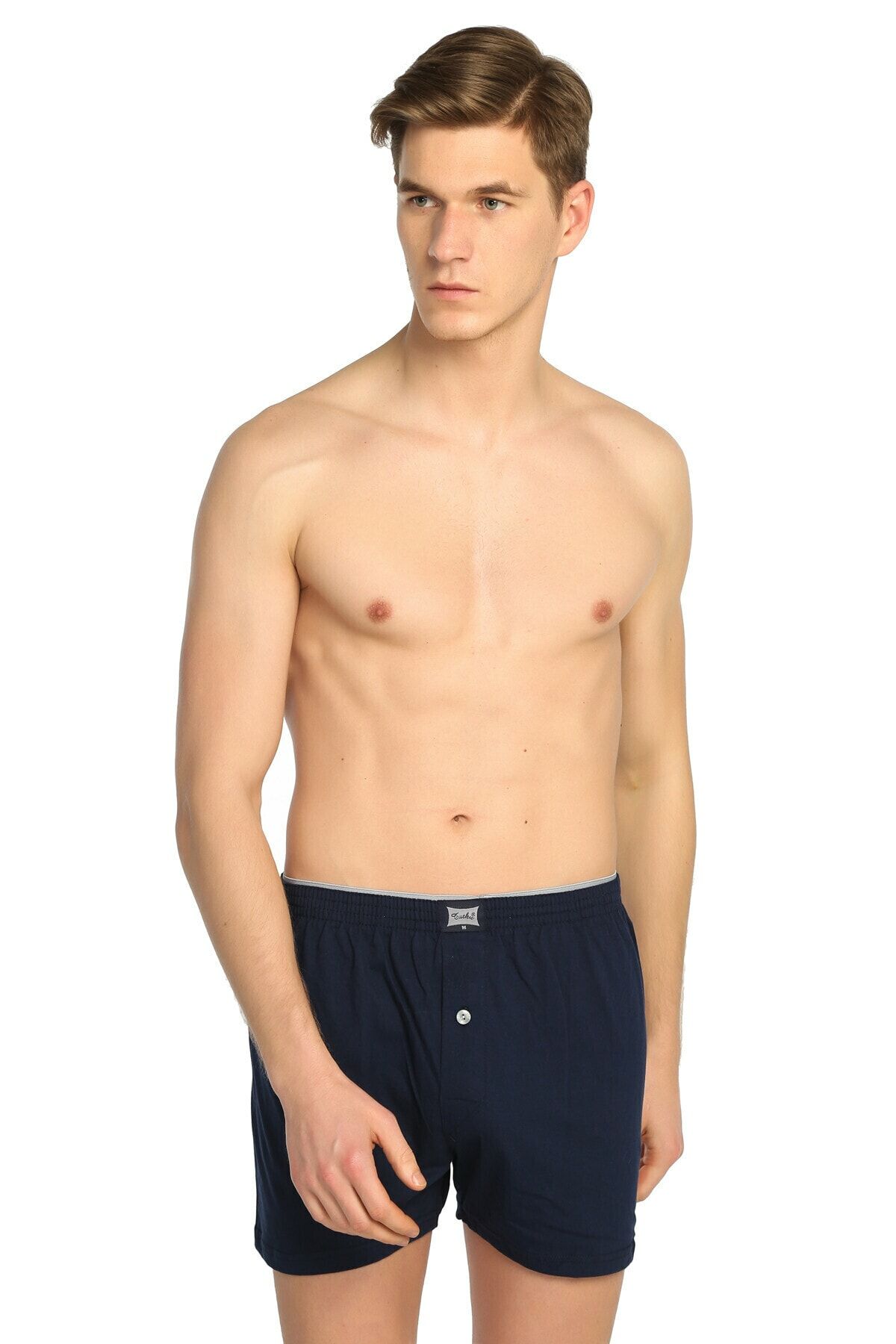 Men's Navy Blue 6 Pack Combed Buttoned Boxer