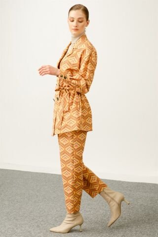 Ghisa Belted Jacket Pants Set ORANGE
