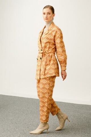 Ghisa Belted Jacket Pants Set ORANGE