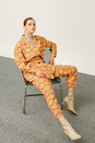 Ghisa Belted Jacket Pants Set ORANGE