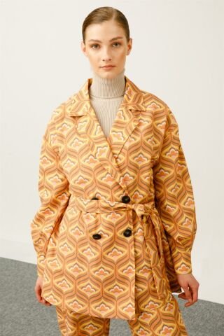 Ghisa Belted Jacket Pants Set ORANGE