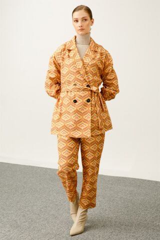 Ghisa Belted Jacket Pants Set ORANGE