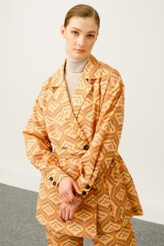 Ghisa Belted Jacket Pants Set ORANGE