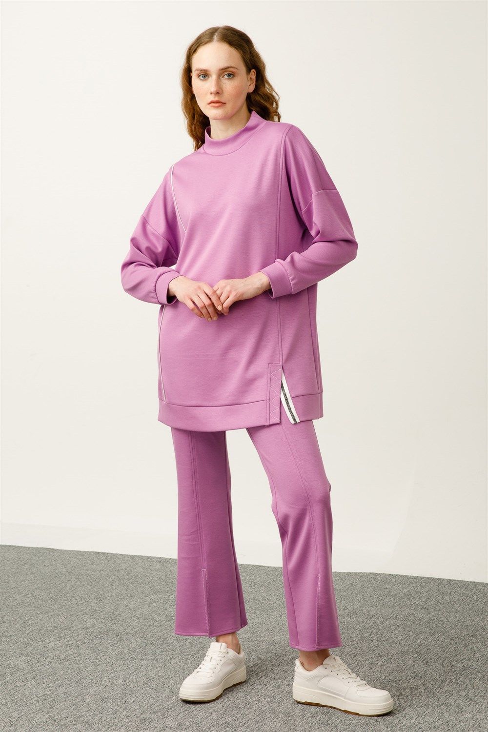 Ghisa Low Sleeve Tunic Trousers Set Lilac