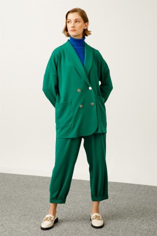 Ghisa Low Sleeve Jacket Pants Set GREEN