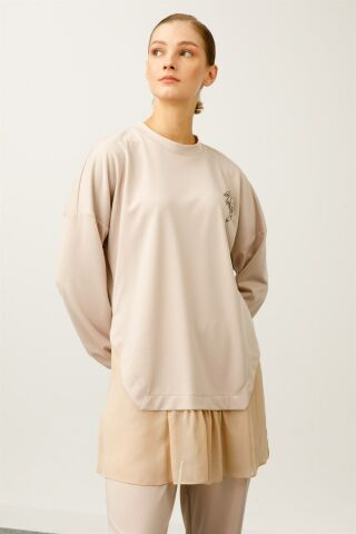 Ghisa Şifon Detaylı Sweat Shirt Pantolon Takımı BEJ