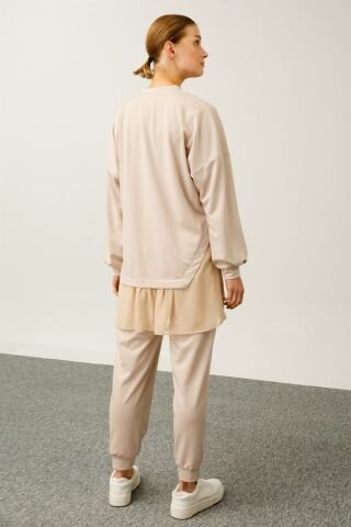 Ghisa Şifon Detaylı Sweat Shirt Pantolon Takımı BEJ