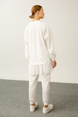 Ghisa Chiffon Detailed Sweat Shirt Pants Set EKRU SOFT