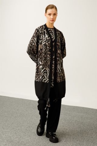 Ghisa 3'lü Oversize Takım SİYAH BEJ LEOPAR