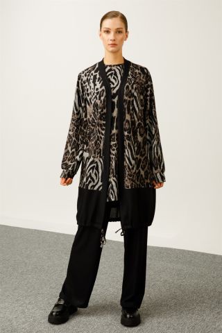 Ghisa 3'lü Oversize Takım SİYAH BEJ LEOPAR