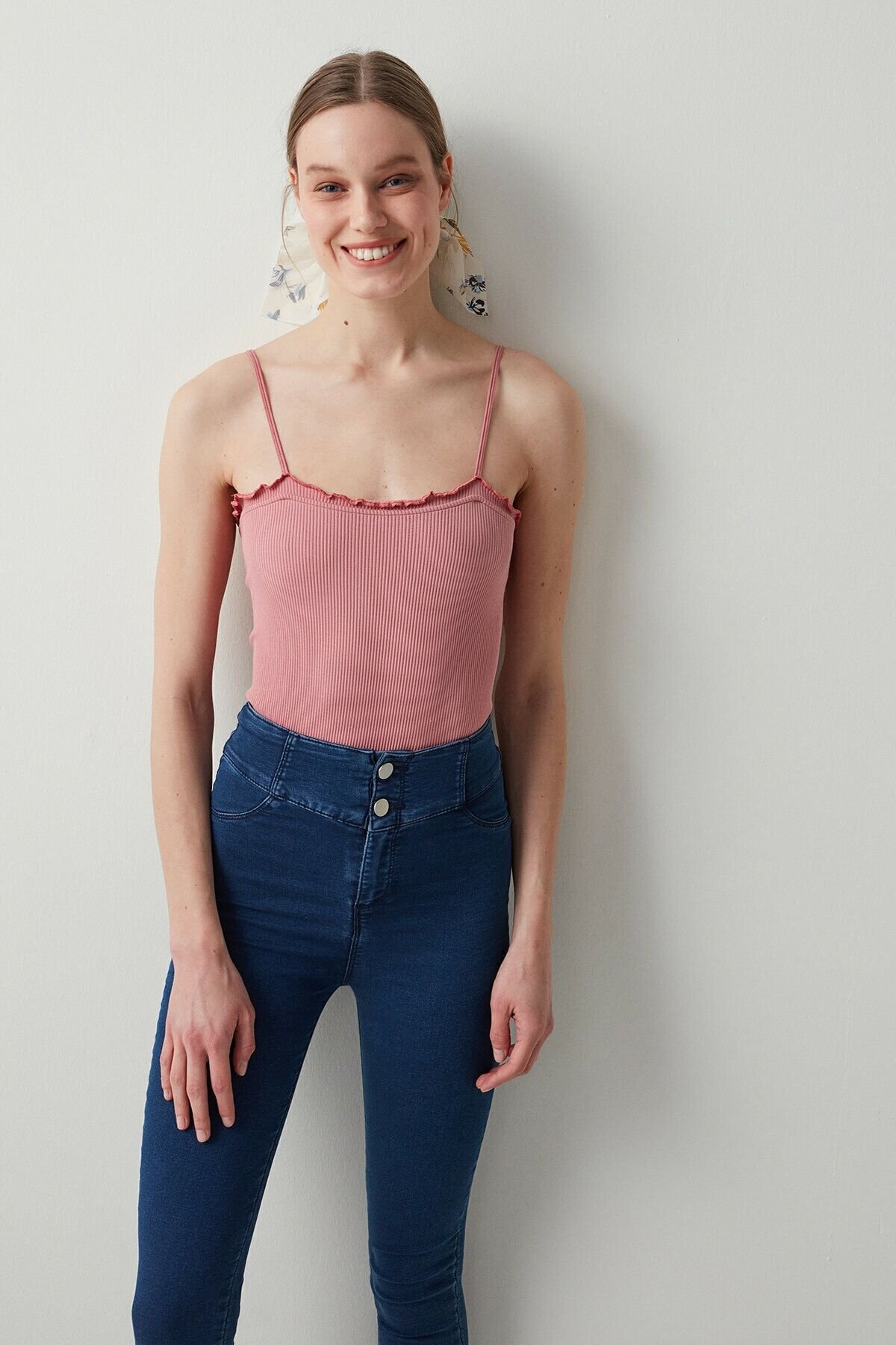 Dusty Rose Frill Detailed Bodysuit