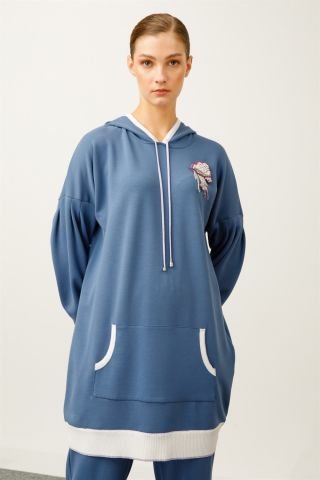 Ghisa Hooded Tunic Pants Set İNDİGO