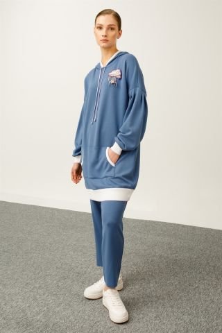Ghisa Hooded Tunic Pants Set İNDİGO