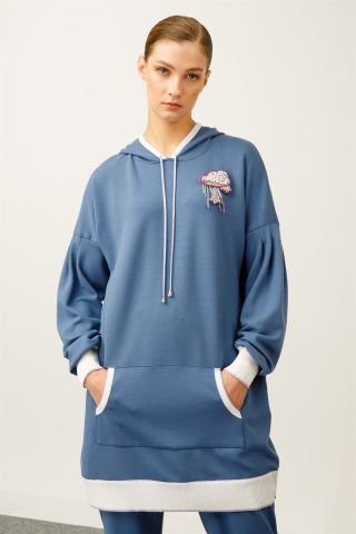 Ghisa Hooded Tunic Pants Set İNDİGO