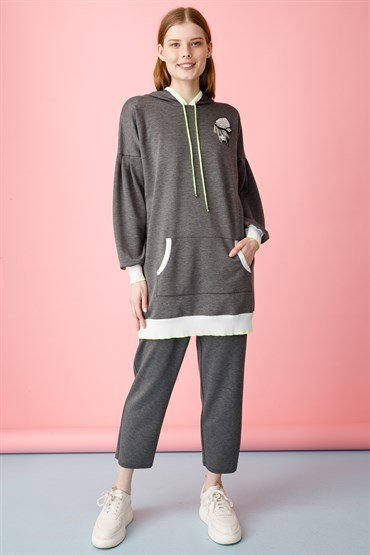 Kapşonlu Tunik Pantolon Takımı GRİ
