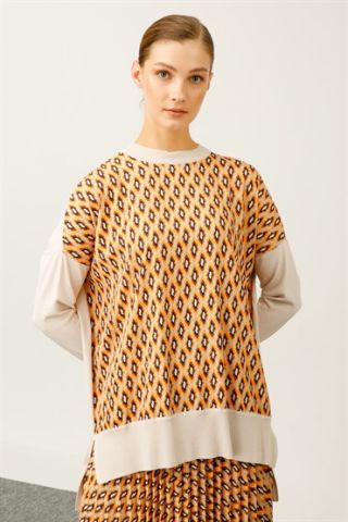 Ghisa Knitwear Tunic Skirt Set ORANJE BROWN