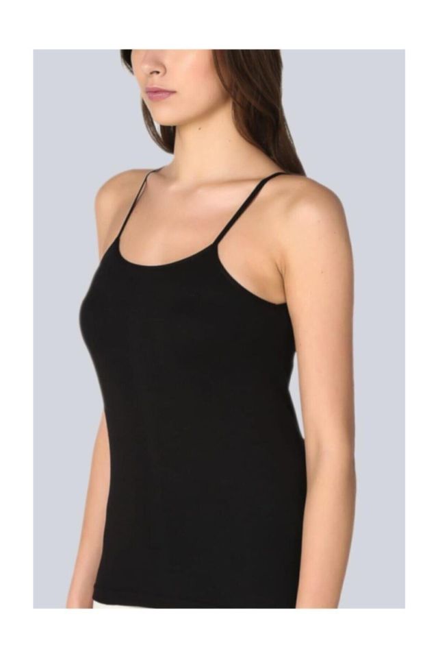 Women's Black 3-Pack Cotton Rib Rope Suspended Singlet