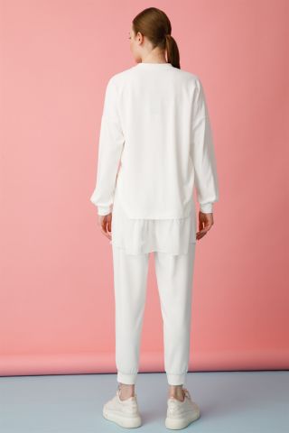 Ghisa Şifon Detaylı Sweat Shirt Pantolon Takımı EKRU