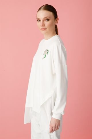 Ghisa Şifon Detaylı Sweat Shirt Pantolon Takımı EKRU