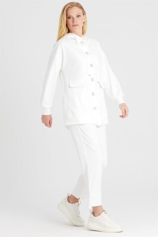 Ghisa Hooded Tunic Pants Set EKRU