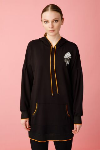 Ghisa Hooded Tunic Pants Set BLACK