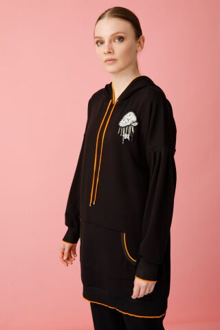 Ghisa Hooded Tunic Pants Set BLACK