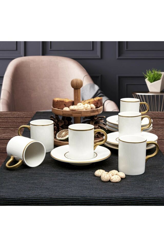 Camelia 12 Pieces 6 Person Bone Turkish Coffee Cup Set - 230