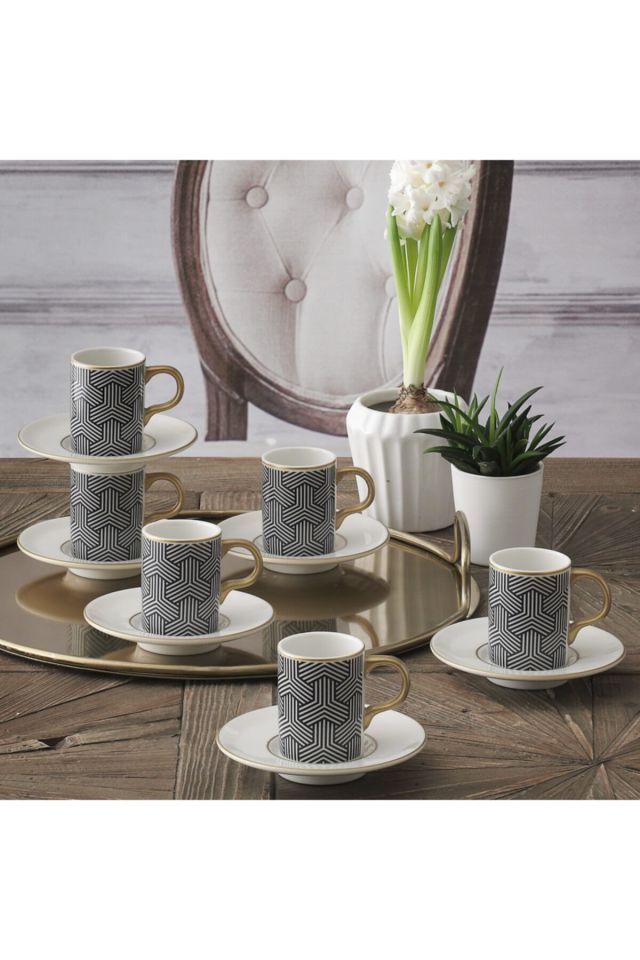 Camelia 12 Pieces 6 Person Bone Turkish Coffee Cup Set 5551