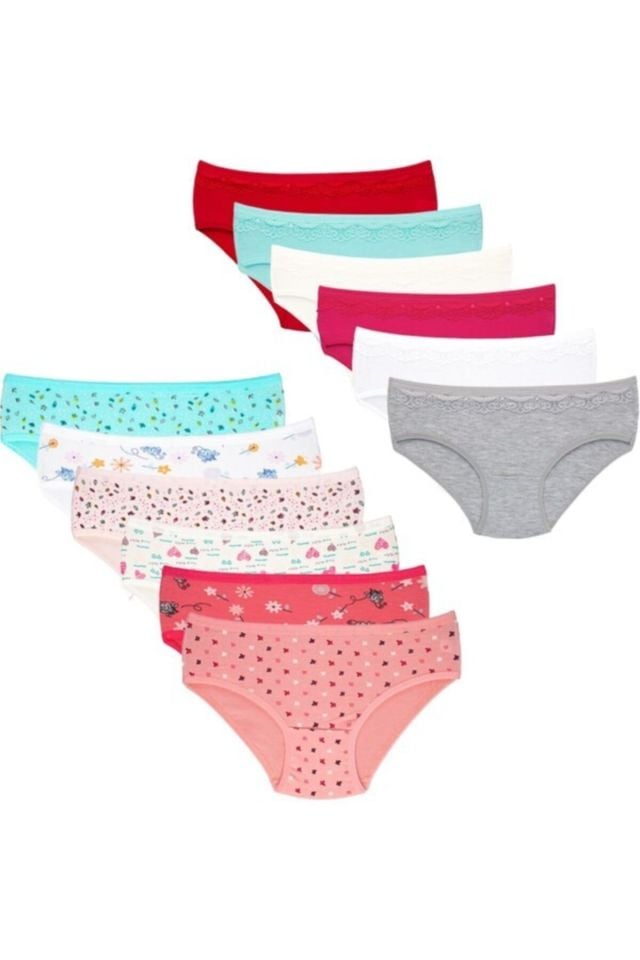 Dondeza 12 Piece Cotton Combed Cotton Girls' Bikini Briefs