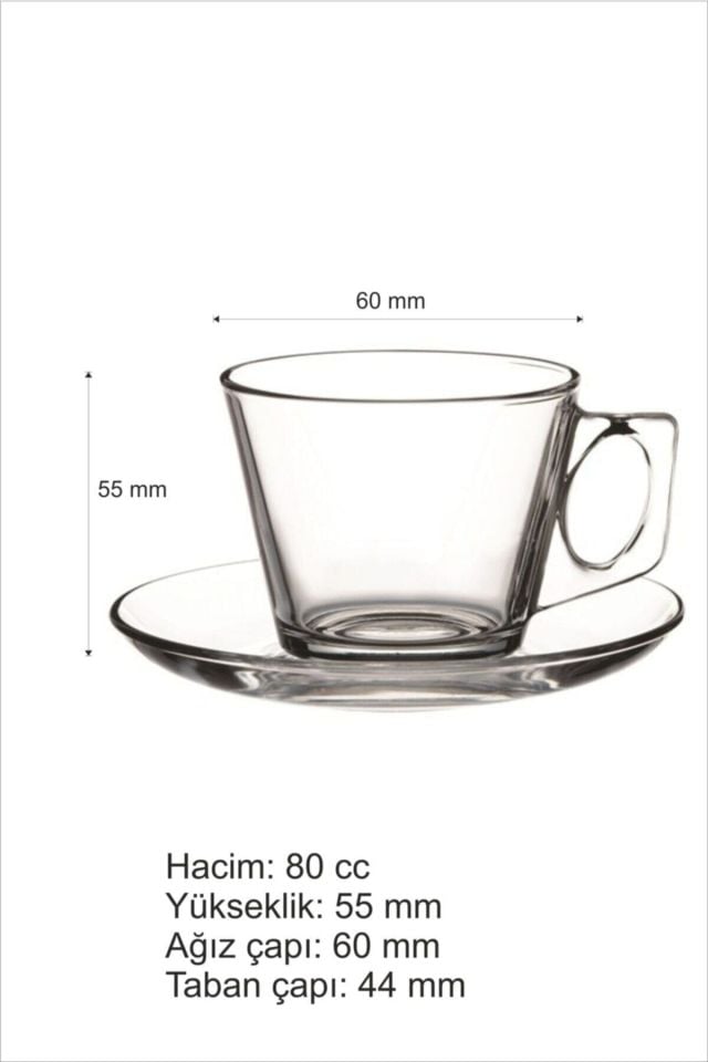 Set of 6 Vela 80 Cc Glass Espresso Coffee Cups Small Size Turkish Coffee