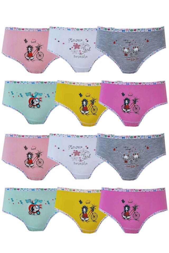 Underwear 12 Pieces Girls Printed Colored Panties Lycra Slip