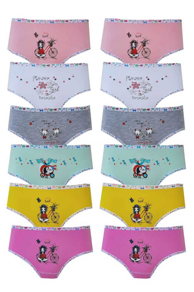 Underwear 12 Pieces Girls Printed Colored Panties Lycra Slip