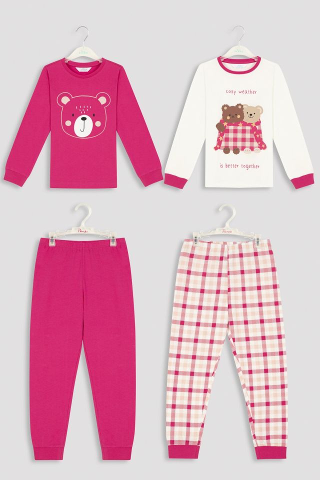 Multicolored Girl's Cozy Bear 2 Pajamas Set 11-12 Years