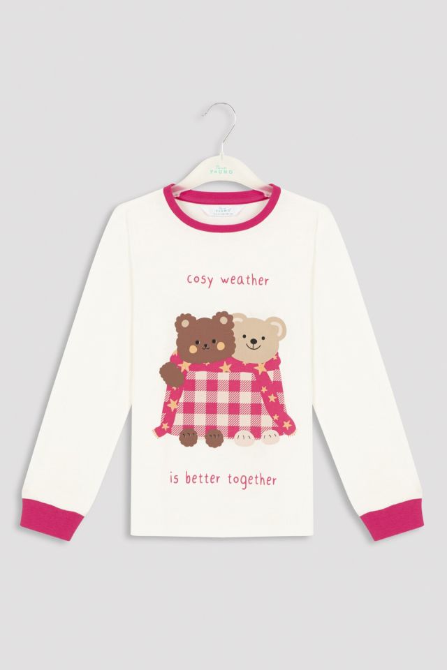 Multicolored Girl's Cozy Bear 2 Pajamas Set