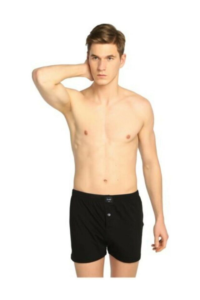 Men's Black Combed Buttoned Boxer 6 Pack