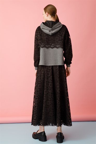 Lace Detailed Tunic Skirt Set ANTHRACITE