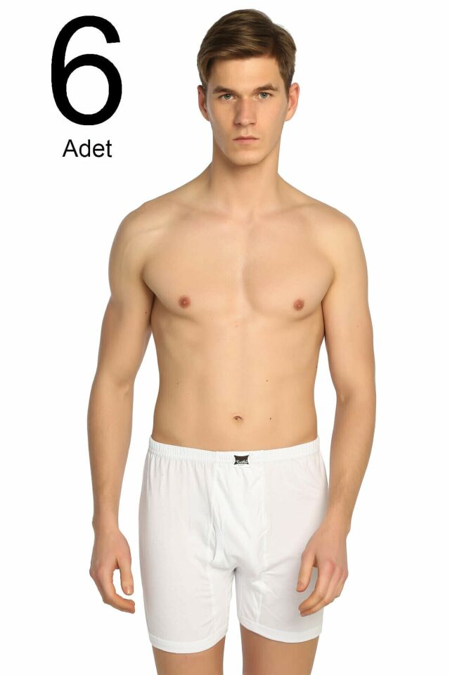 Erkek Beyaz 6'lı Paket Penye Paçalı Külot