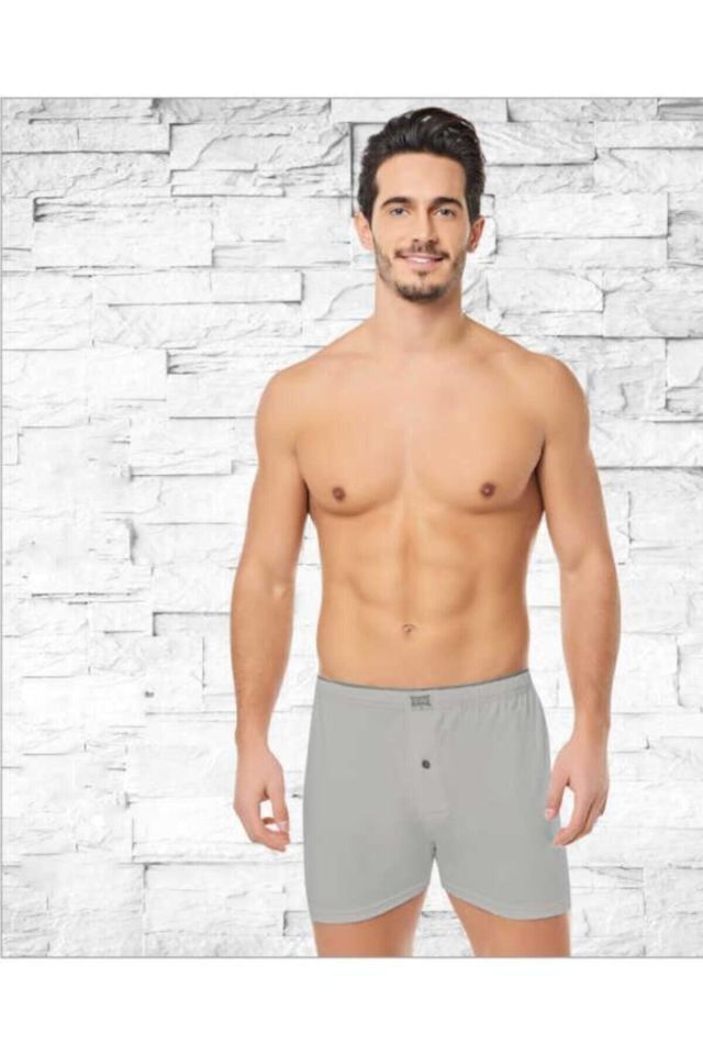 Men's Gray Cotton Buttoned Long Johns Boxer Briefs 6 Pack