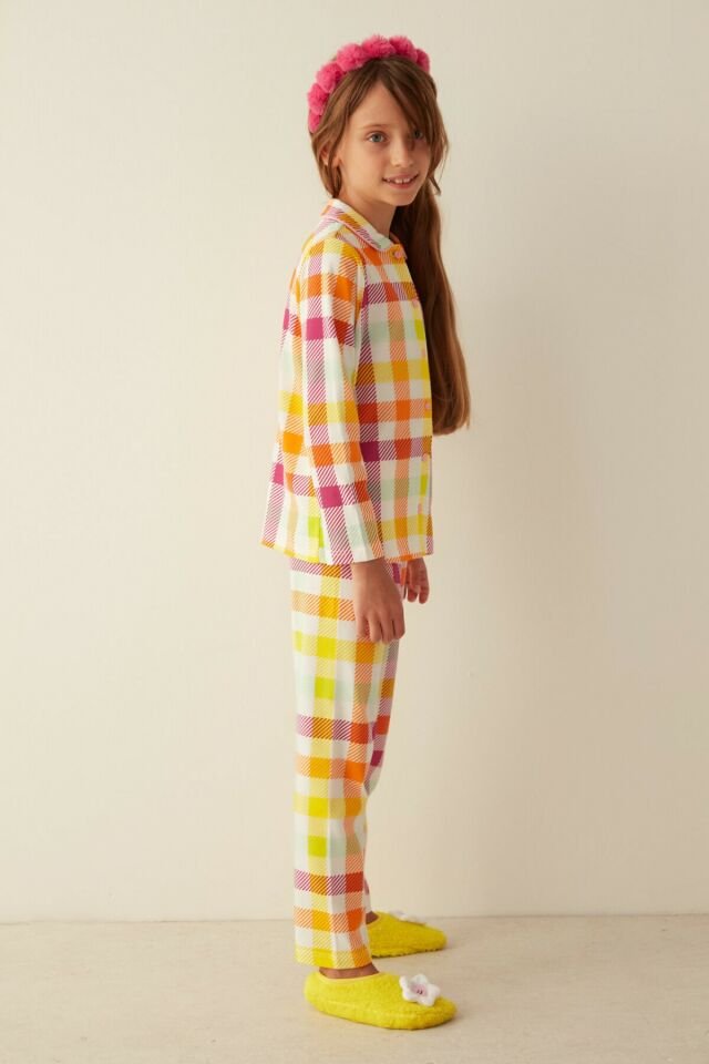 Multi Colored Girls Plaid Pajamas Set