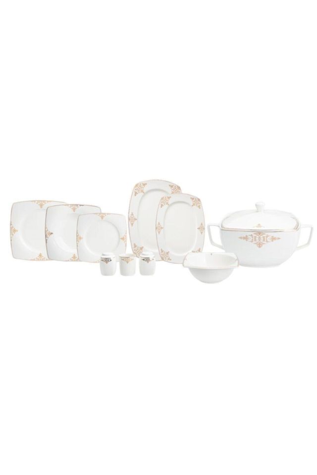 Karaca Home Melina Fine Cream 60 Pieces Square Dinnerware Set for 12 Persons