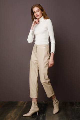 Ghisa Elastic Leather Trousers BEIGE