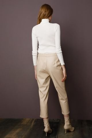 Ghisa Elastic Leather Trousers BEIGE