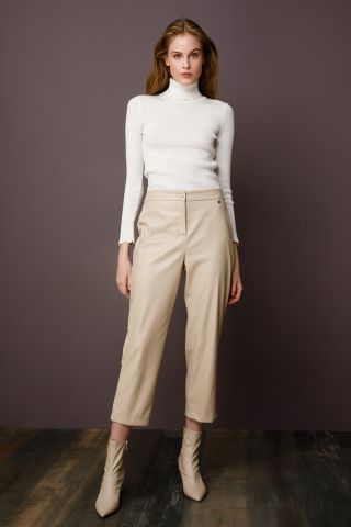 Ghisa Elastic Leather Trousers BEIGE